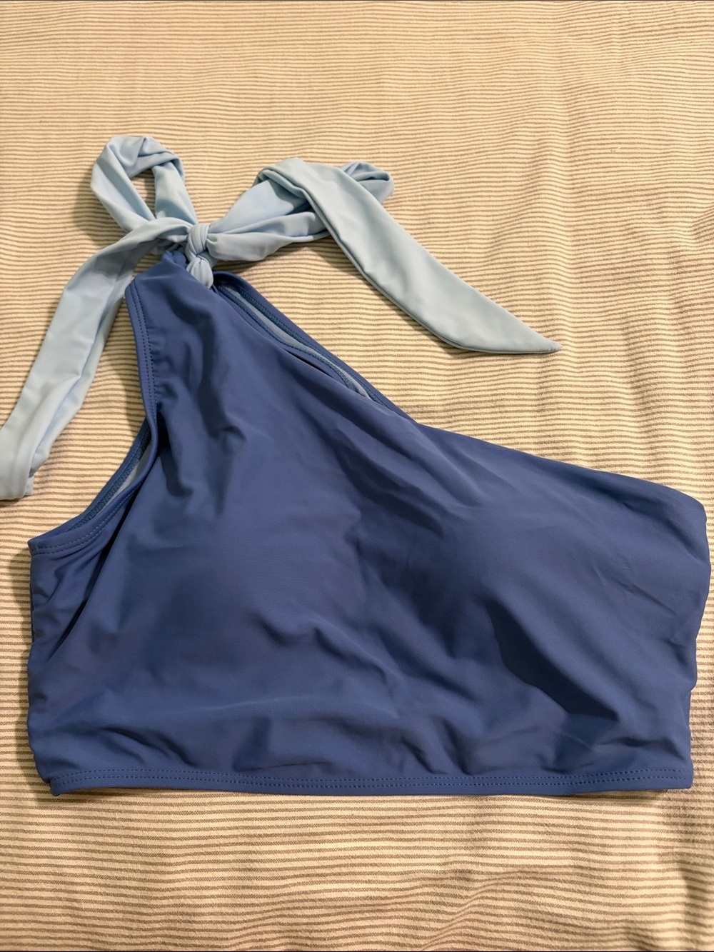 One-Shoulder Blue Bikini Top with Light Blue Tie - Size M